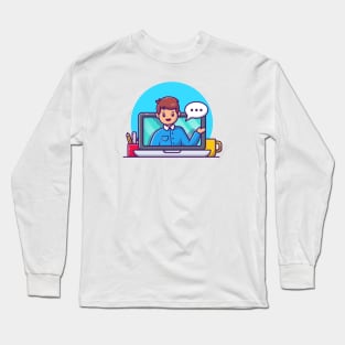 Male working on laptop cartoon Long Sleeve T-Shirt